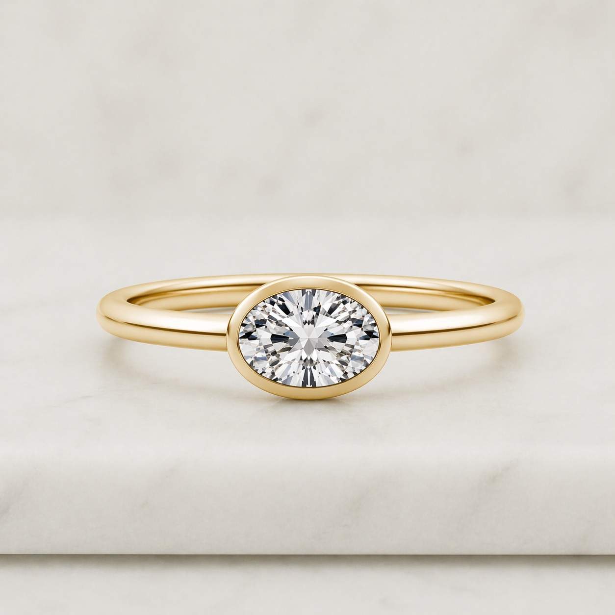 Oval Diamond Bezel Set Engagement Ring 14K Gold Solitaire Ring Dainty Minimalist Wedding Anniversary Gift for Her Classic Everyday Ring