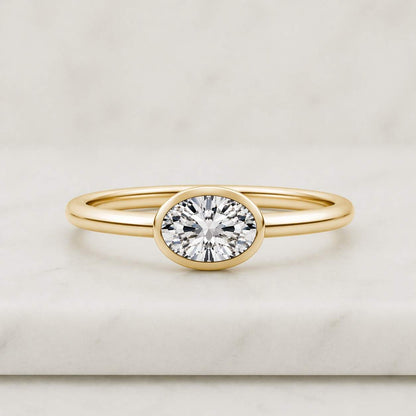 Oval Diamond Bezel Set Engagement Ring 14K Gold Solitaire Ring Dainty Minimalist Wedding Anniversary Gift for Her Classic Everyday Ring