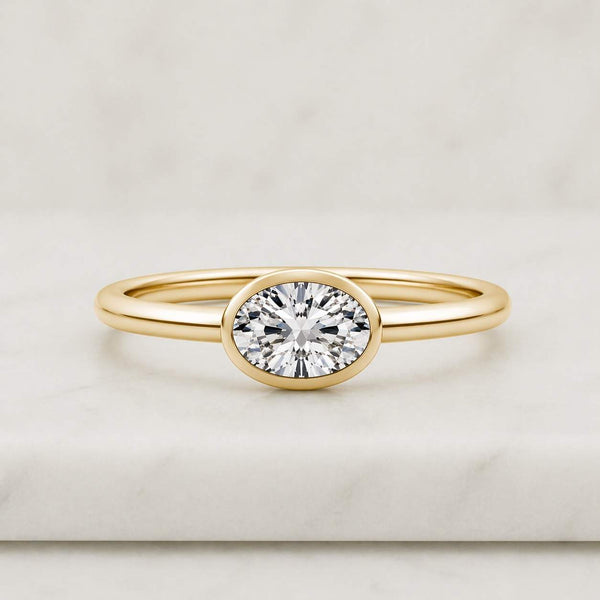 Oval Diamond Bezel Set Engagement Ring 14K Gold Solitaire Ring Dainty Minimalist Wedding Anniversary Gift for Her Classic Everyday Ring