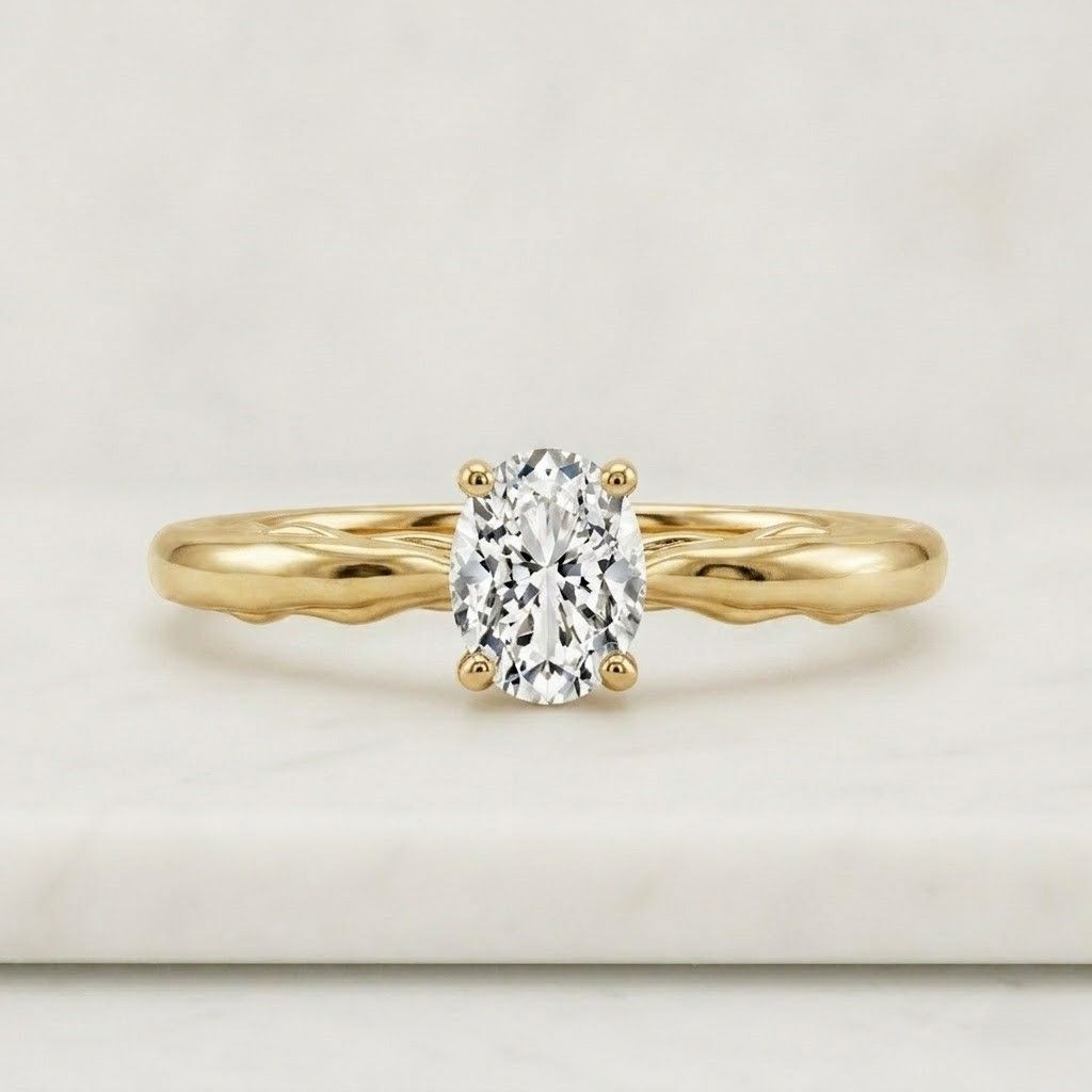 14k solid gold oval cut lab diamond engagement ring / igi certified f vs1 diamond solitaire ring / unique wedding band / gift for fiancee