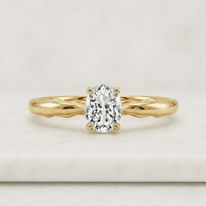 14K Solid Gold Oval Cut Lab Diamond Engagement Ring / IGI Certified F VS1 Diamond Solitaire Ring / Unique Wedding Band / Gift for Fiancee