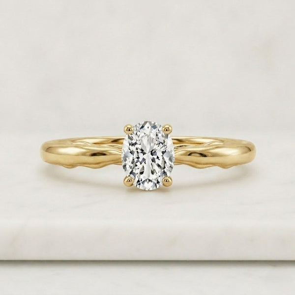 14K Solid Gold Oval Cut Lab Diamond Engagement Ring / IGI Certified F VS1 Diamond Solitaire Ring / Unique Wedding Band / Gift for Fiancee