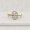Oval Cut Lab Grown Diamond Halo Engagement Ring in 14K Yellow Gold