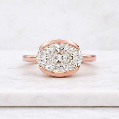 1.50ct Oval Lab Grown Diamond Bezel Engagement Ring | IGI Certified | D-E-F Color | VVS–VS Clarity | Yellow Gold
