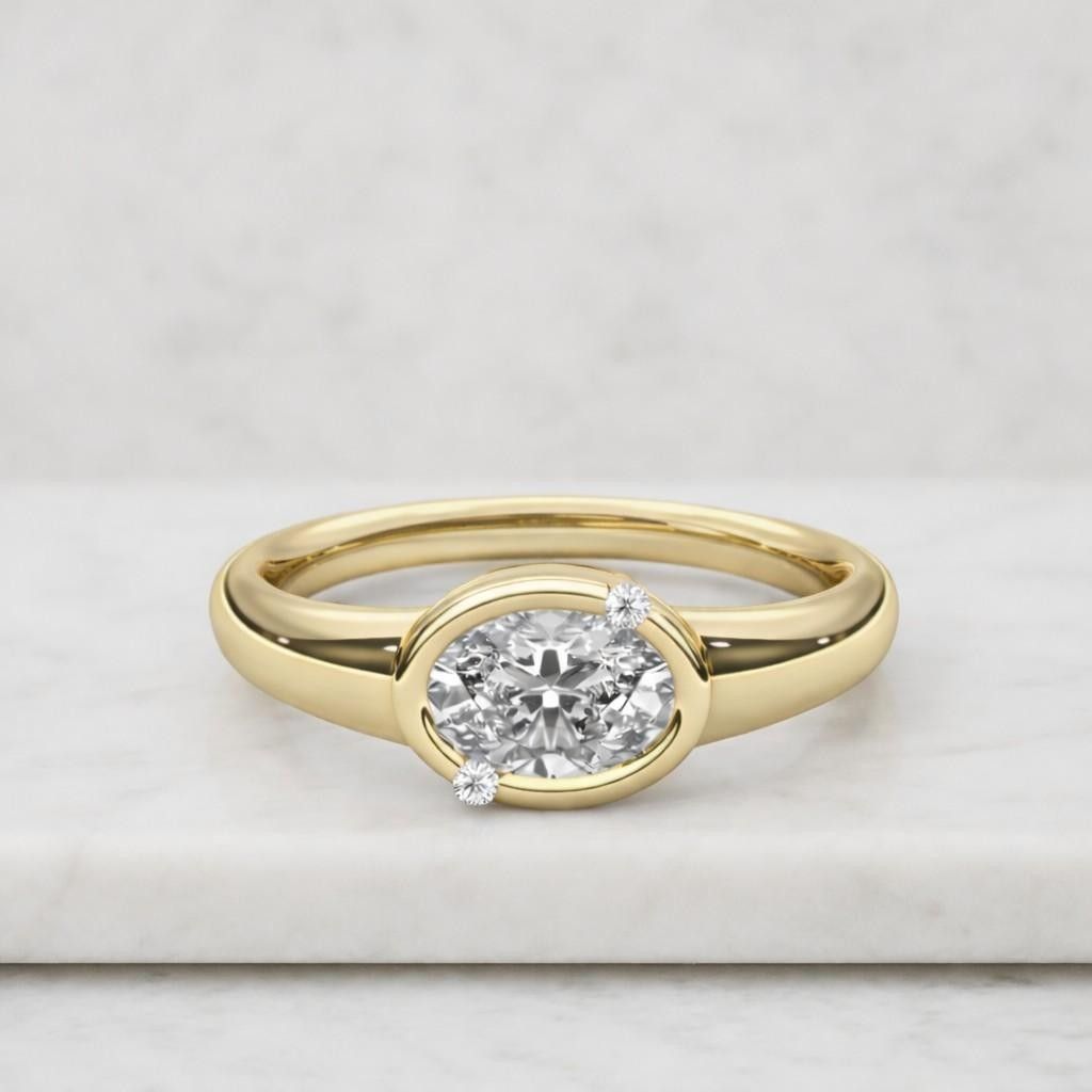 East West Oval Cut Lab Grown Diamond Ring, Bezel Set Oval Engagement Ring, Solitaire Ring, Modern Bridal Ring, Promise Ring, IGI Certified
