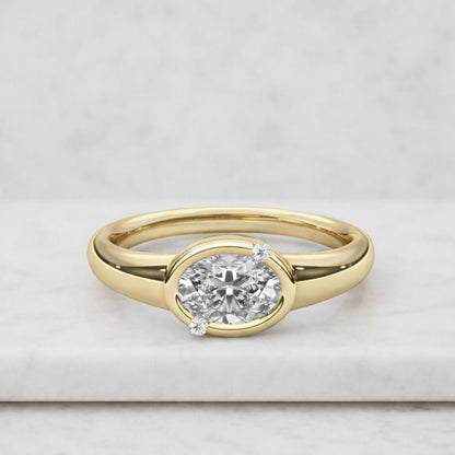 East West Oval Cut Lab Grown Diamond Ring, Bezel Set Oval Engagement Ring, Solitaire Ring, Modern Bridal Ring, Promise Ring, IGI Certified
