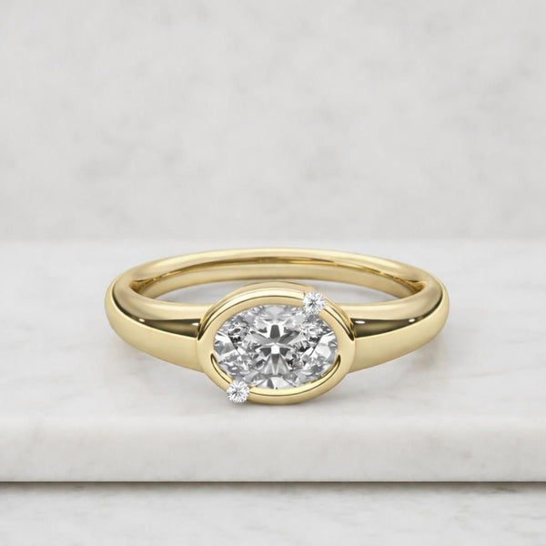 East West Oval Cut Lab Grown Diamond Ring, Bezel Set Oval Engagement Ring, Solitaire Ring, Modern Bridal Ring, Promise Ring, IGI Certified
