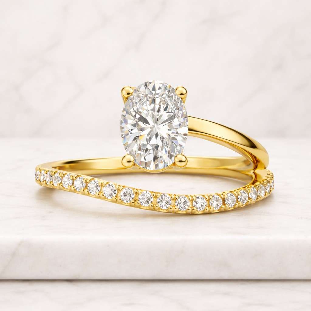 2 CT Oval Cut Moissanite Wedding Bridal Ring Set, 14K Yellow Gold Halo Wedding Ring Set, Anniversary Ring Set, Promise Ring Set For Women
