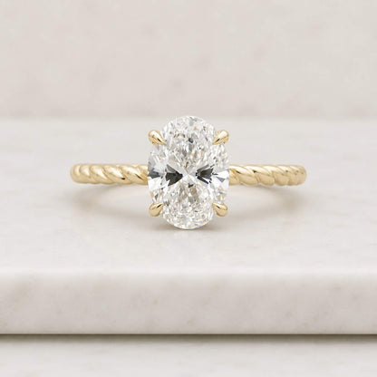 oval ring solitaire ring engagement ring gold ring twisted band rope band oval solitaire four prong ring promise ring bridal ring women ring fine jewelry