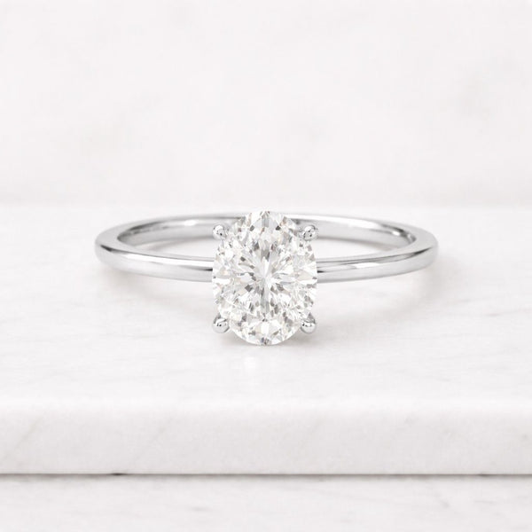 Oval Lab Grown Diamond Engagement Ring 14K Solid Gold, Solitaire Proposal Ring Gift Her

