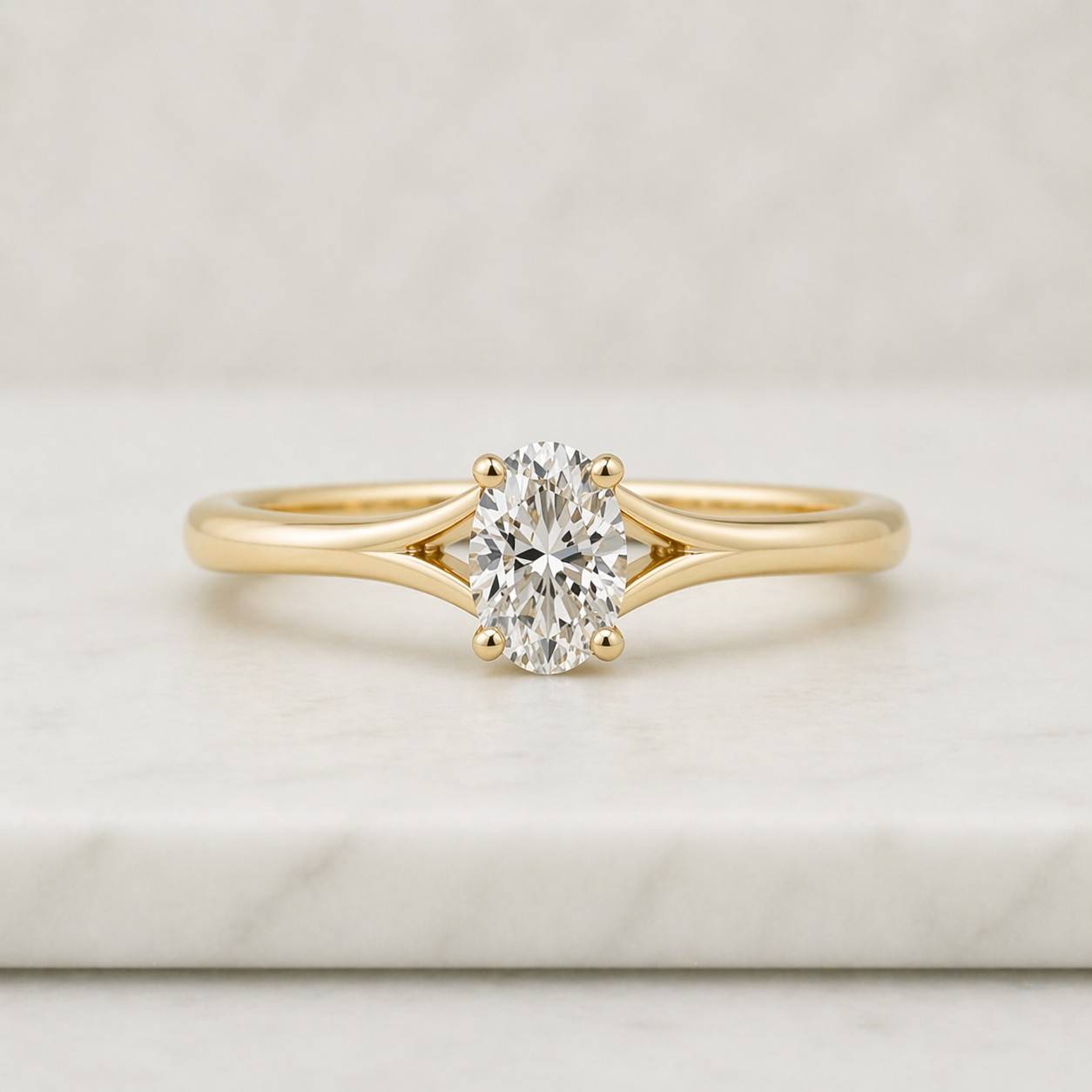 Solid Gold Split Shank Oval Moissanite Ring, Minimalist Promise Ring
