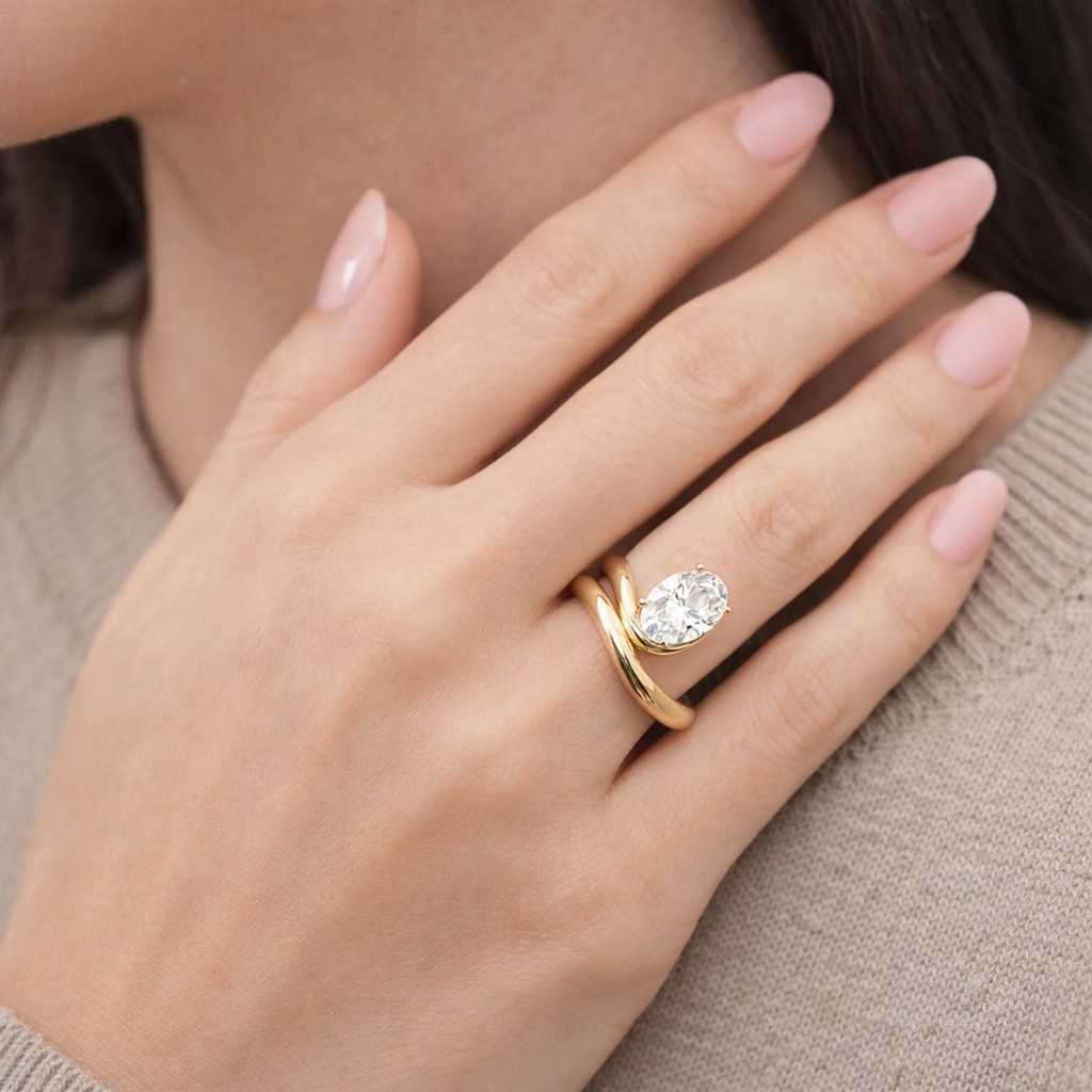 1 CT Oval Moissanite Solitaire Ring | Classic Gold Engagement Ring with Unique Band Design | Timeless & Elegant Minimal Wedding Style