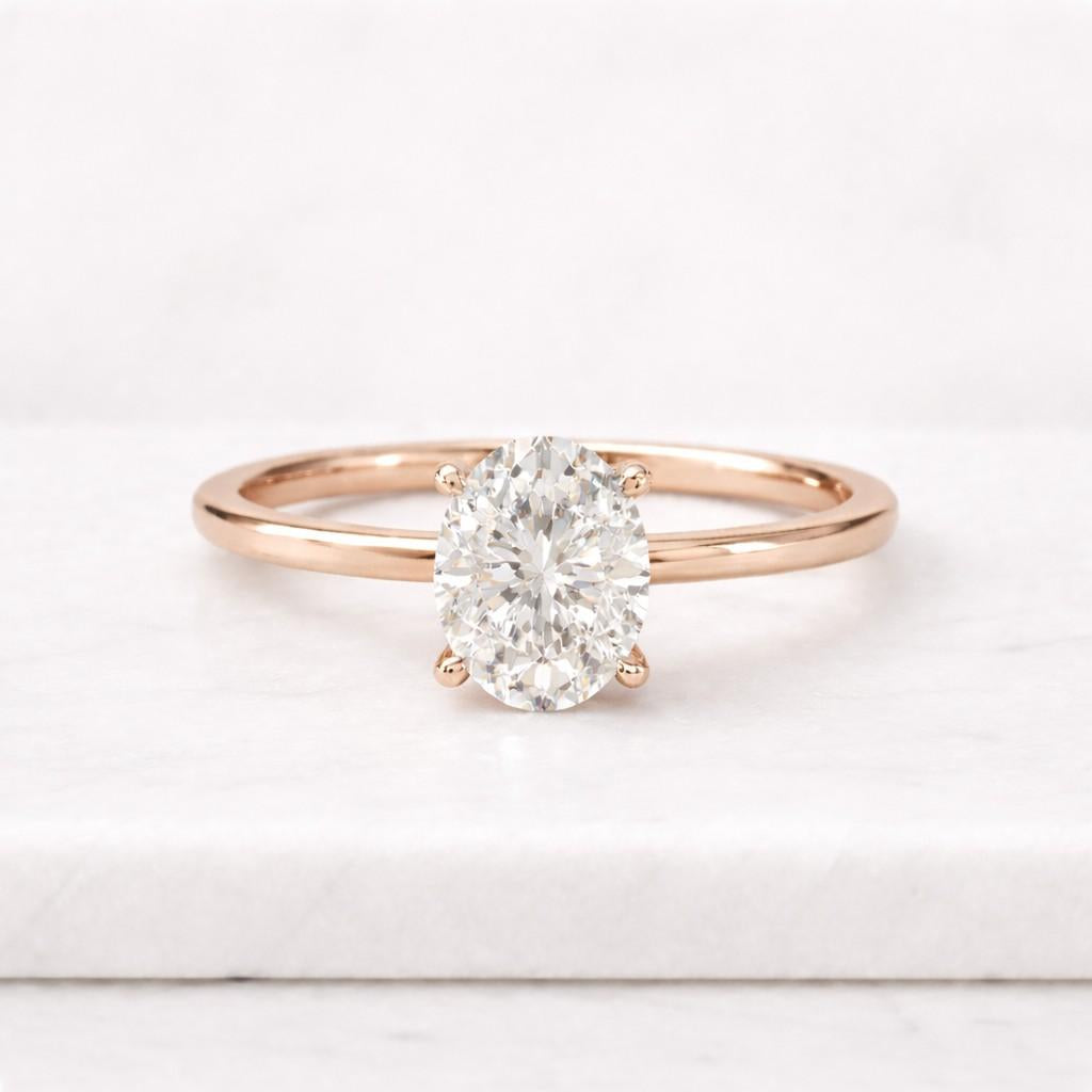2.50ct oval cut lab grown diamond or moissanite engagement ring, hidden-halo 14k solid-gold ring
