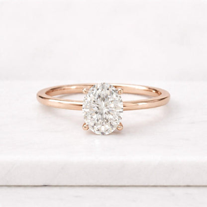 2.50Ct Oval Cut Lab Grown Diamond or Moissanite Engagement Ring, Hidden-Halo 14k Solid-Gold ring

