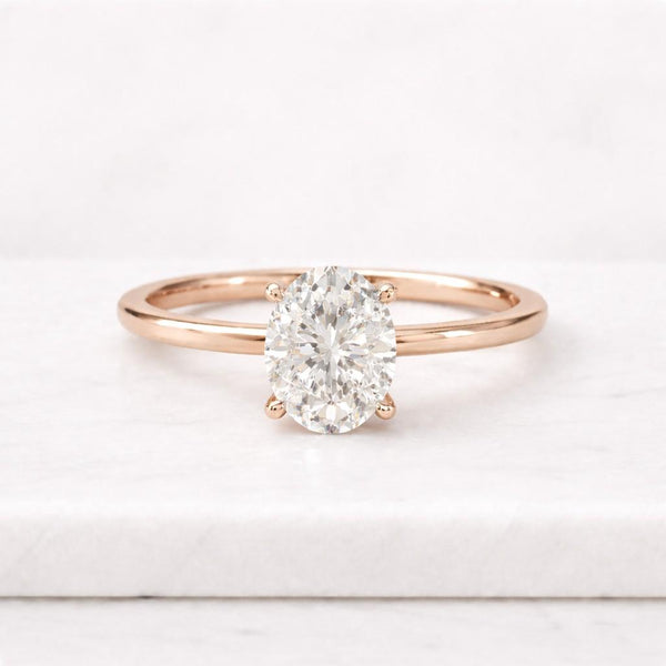 2.50Ct Oval Cut Lab Grown Diamond or Moissanite Engagement Ring, Hidden-Halo 14k Solid-Gold ring
