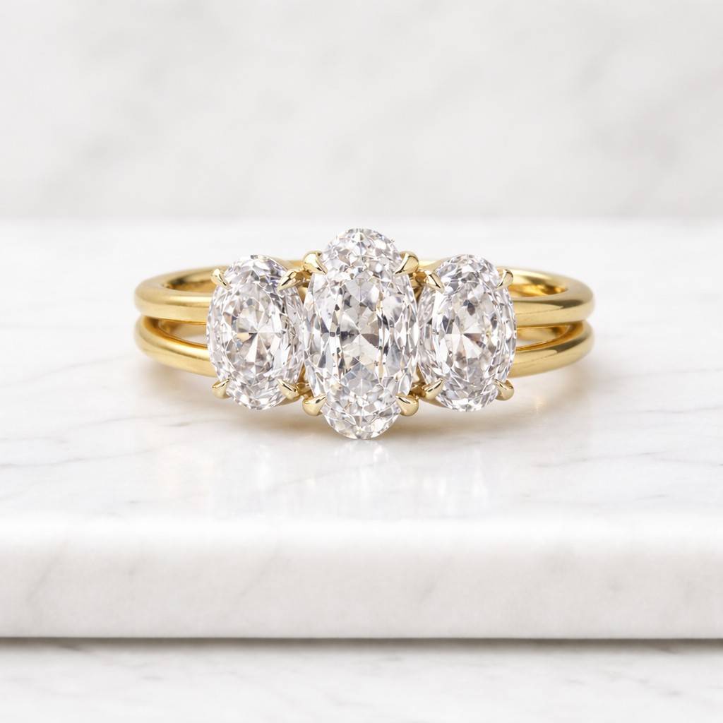 2.30 ctw three stone oval cut diamond engagement ring d vvs2 igi certified lab grown diamond trilogy ring with side pear shape diamonds