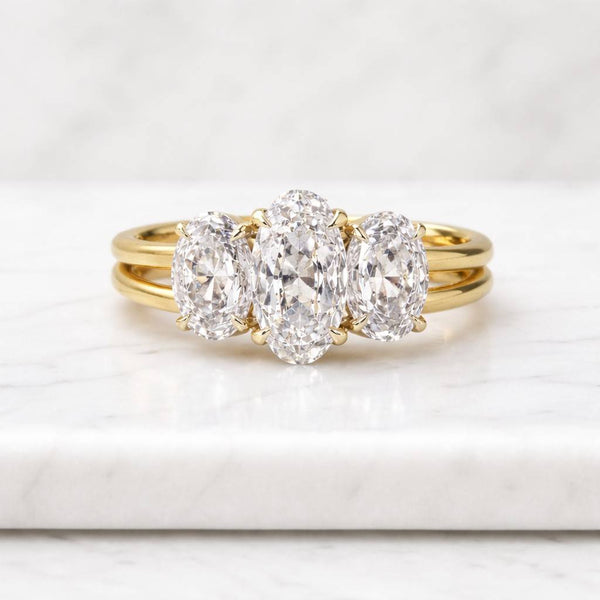 2.30 CTW Three Stone Oval Cut Diamond Engagement Ring D VVS2 IGI Certified Lab Grown Diamond Trilogy Ring with Side Pear Shape Diamonds