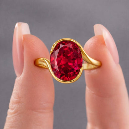 oval ruby ring solitaire ring gemstone ring red crystal ring modern ring contemporary ring sculptural ring