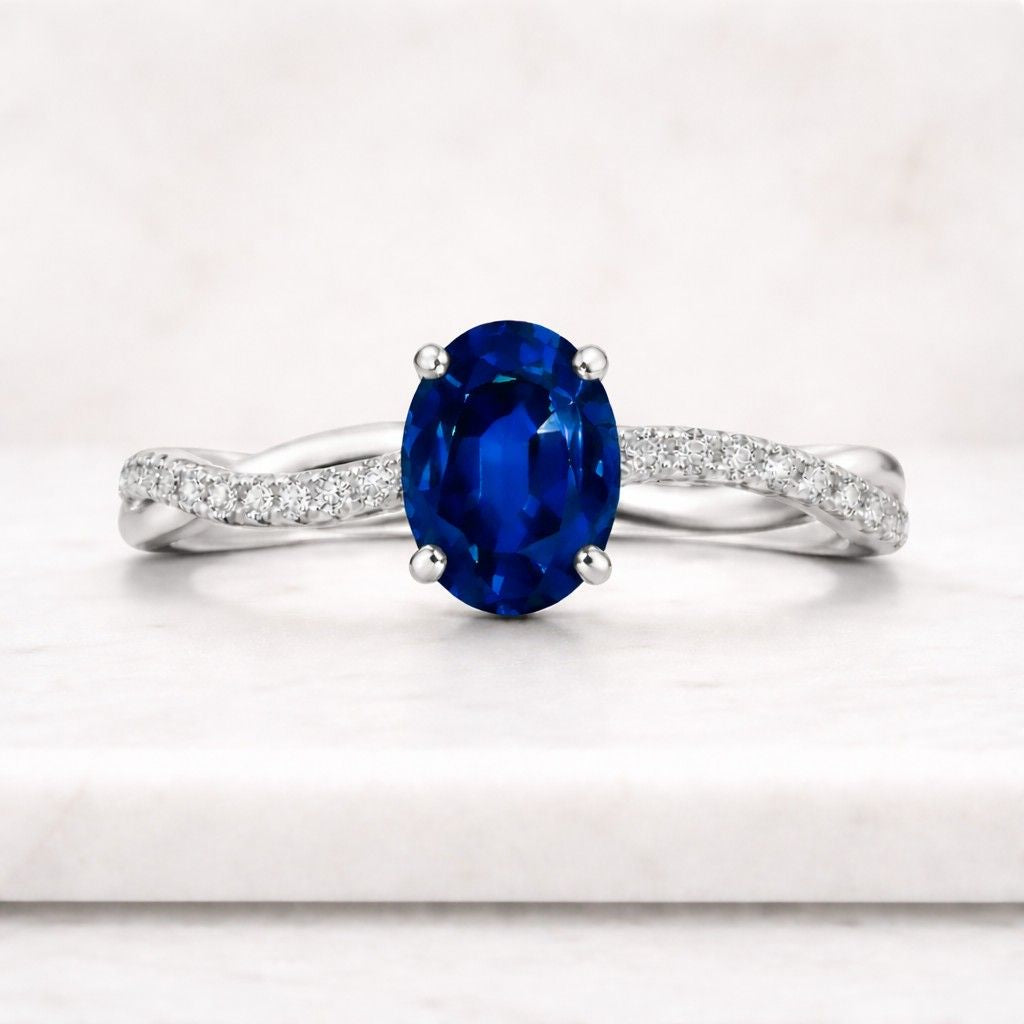 oval sapphire ring blue stone ring engagement ring twisted band ring pave ring solitaire ring promise ring gemstone ring women ring fine jewelry bridal ring statement ring elegant ring