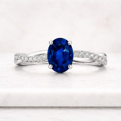 oval sapphire ring blue stone ring engagement ring twisted band ring pave ring solitaire ring promise ring gemstone ring women ring fine jewelry bridal ring statement ring elegant ring