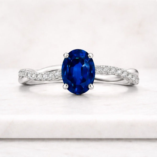 oval sapphire ring blue stone ring engagement ring twisted band ring pave ring solitaire ring promise ring gemstone ring women ring fine jewelry bridal ring statement ring elegant ring