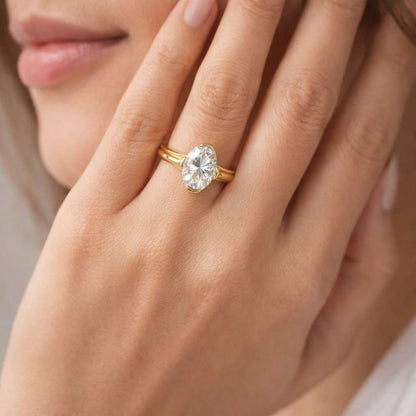 Oval Lab Grown Diamond Engagement Ring 14K Rose Gold Moissanite Solitaire Propose Ring Classic Simple Bridal Stackable Ring Anniversary Gift