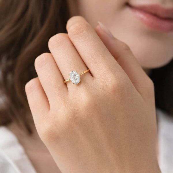 Oval Shape Simulated Diamonds Engagement Ring Solitaire Set Wedding Ring Four Prong Setting 3.00ct Bridal Ring Set In 14K Solid Yellow Gold
