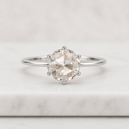 Rose Cut Diamond Engagement Ring for Women, 1.20 CT Round Rose Cut Lab Grown Diamond Ring, Solitaire Ring, Vintage Style Open Gallery Ring
