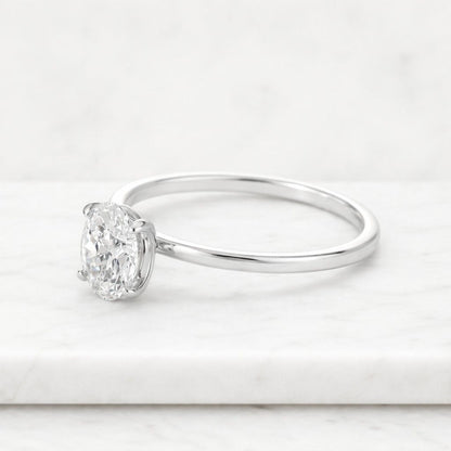 2 CT Oval Lab Grown Diamond Hidden Halo Engagement Ring in Yellow Gold / High Set Cathedral Ring / Oval Cut CVD Diamond Ring / Tapered Shank
