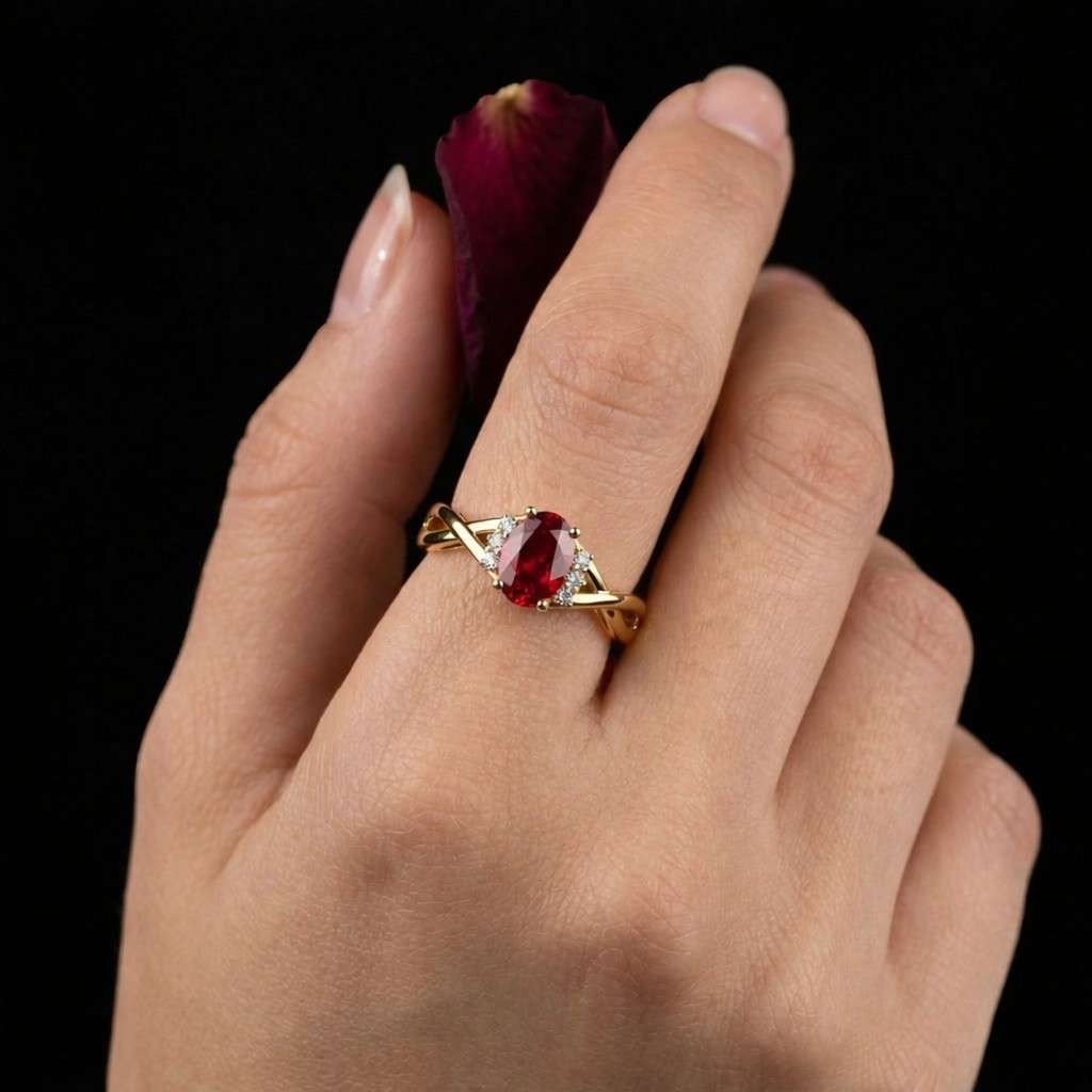 oval stone ring ruby engagement ring gold engagement ring crossover band ring infinity ring braided band ring gemstone engagement ring red crystal ring