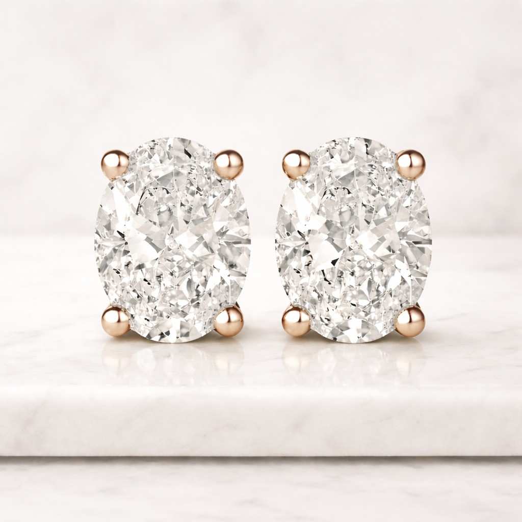 Oval Cut Lab Grown Diamond Stud Earrings, 0.50 To 5.00 TCW Screw Back Earrings, CVD Diamond Minimalist Studs, Lab Diamond Women's Earring
