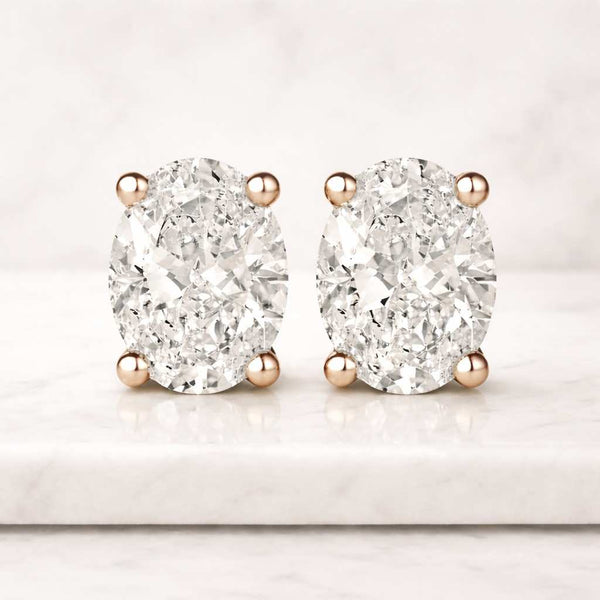 Oval Cut Lab Grown Diamond Stud Earrings, 0.50 To 5.00 TCW Screw Back Earrings, CVD Diamond Minimalist Studs, Lab Diamond Women's Earring