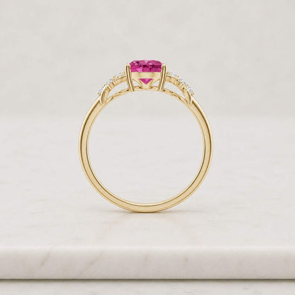 ovalcut pinkgemstone pinksapphire lookalike ringsetting diamondside twistedband vineband leafband natureinspired goldband solitairestyle promise ringgift bridaljewelry weddingring engagementstyle
