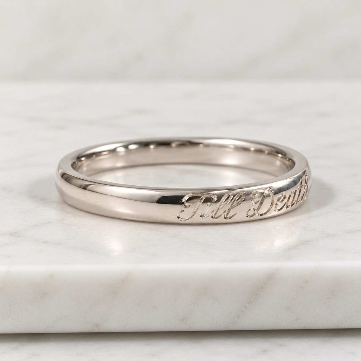 Men's Black & Gold Ring with Gothic Lettering, Modern Solid Gold Male Wedding Band, Unique Ring for Him, Custom Text Ring - e.g., Til Death
