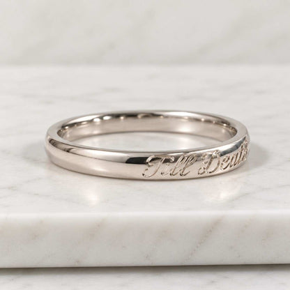 Men's Black & Gold Ring with Gothic Lettering, Modern Solid Gold Male Wedding Band, Unique Ring for Him, Custom Text Ring - e.g., Til Death
