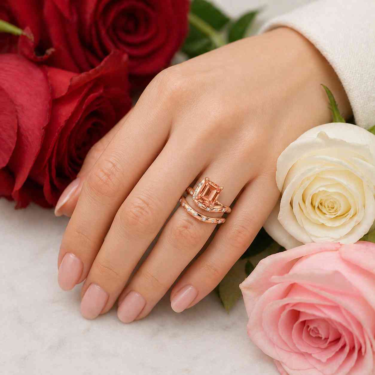 Emerald cut Lab Grown Diamond, Cuff Ring, Open Gap Ring, Engagement Ring Perfect, Matching Band Wrap Around Ring, Open Stacking Wedding Band