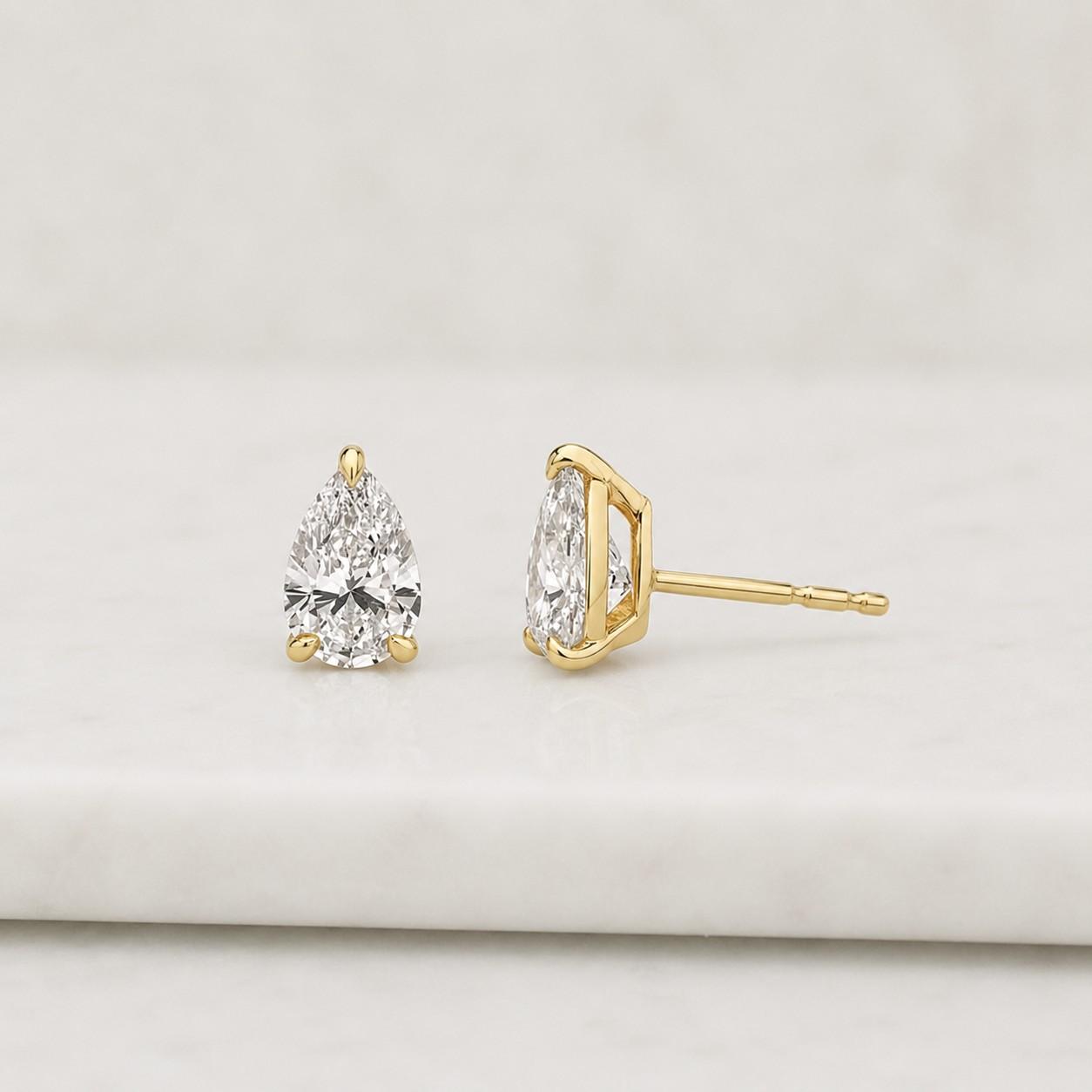 Pear Stud Earrings, Lab Grown Diamond| 14K White Gold | Minimalist Push & Screw Back Jewelry
