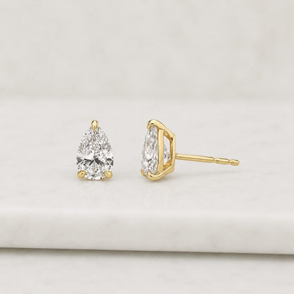 Pear Stud Earrings, Lab Grown Diamond| 14K White Gold | Minimalist Push & Screw Back Jewelry

