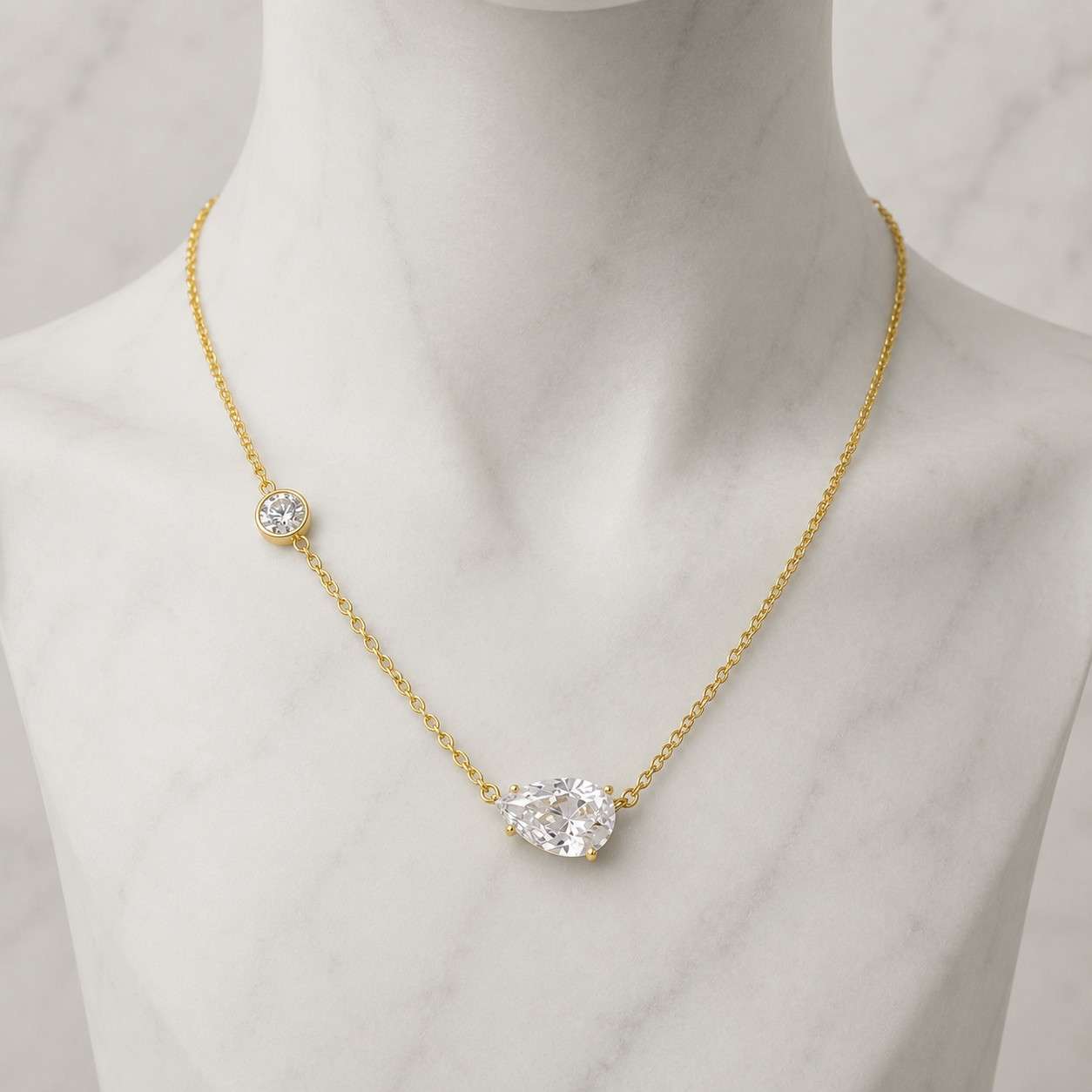 pear cut necklace teardrop cut necklace round accent necklace round bezel necklace