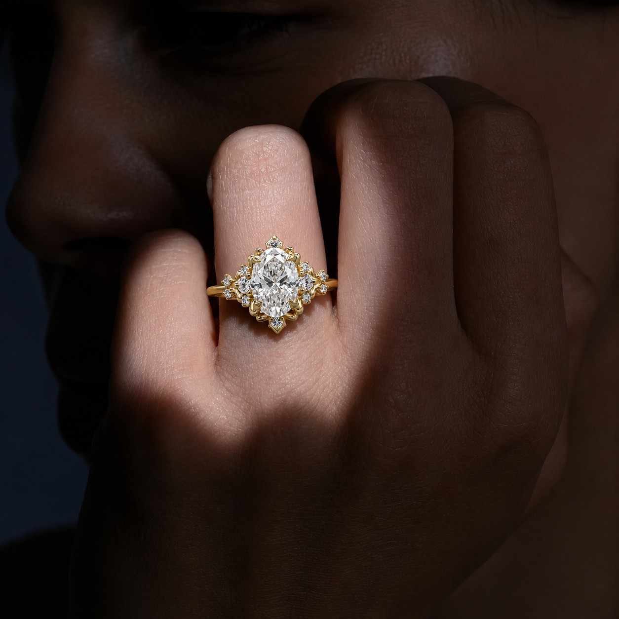 1ct igi certified oval cut lab grown diamond engagement ring unique yellow gold marriage ring cluster marquise diamond promise wedding ring
