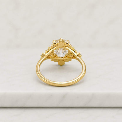 Oval Cut Lab Grown Diamond Cluster Engagement Ring, IGI Certified Diamond, 14K Gold Floral Inspired Bridal Jewelry, Wedding Gift For Women
