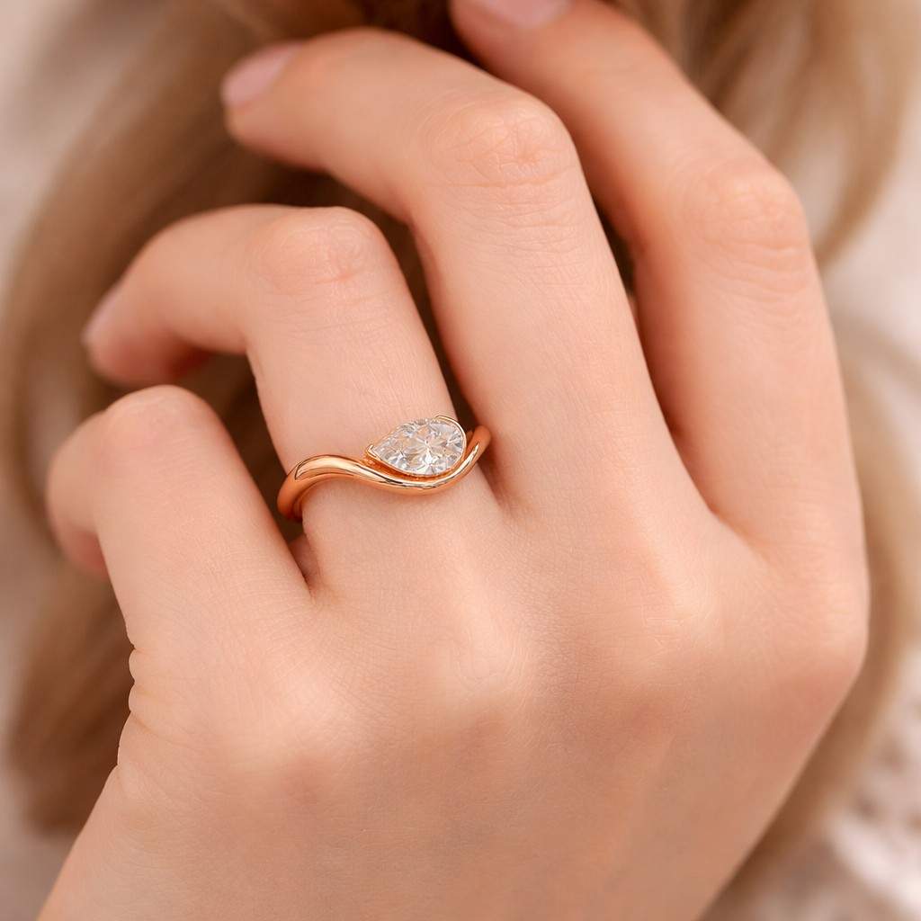 pear cut ring teardrop ring infinity ring curved band ring crossover ring asymmetrical ring designer ring solitaire jewelry engagement ring bridal jewelry stacking ring
