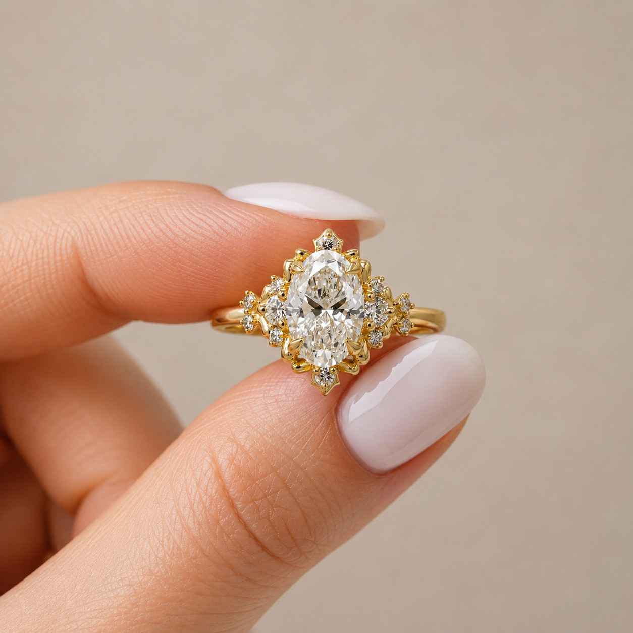 1.5CT Cluster Lab Grown Diamond Engagement Ring 14K Yellow Gold Floral Ring oval Shaped Lab Diamond Nature Inspired Bridal Wedding Ring
