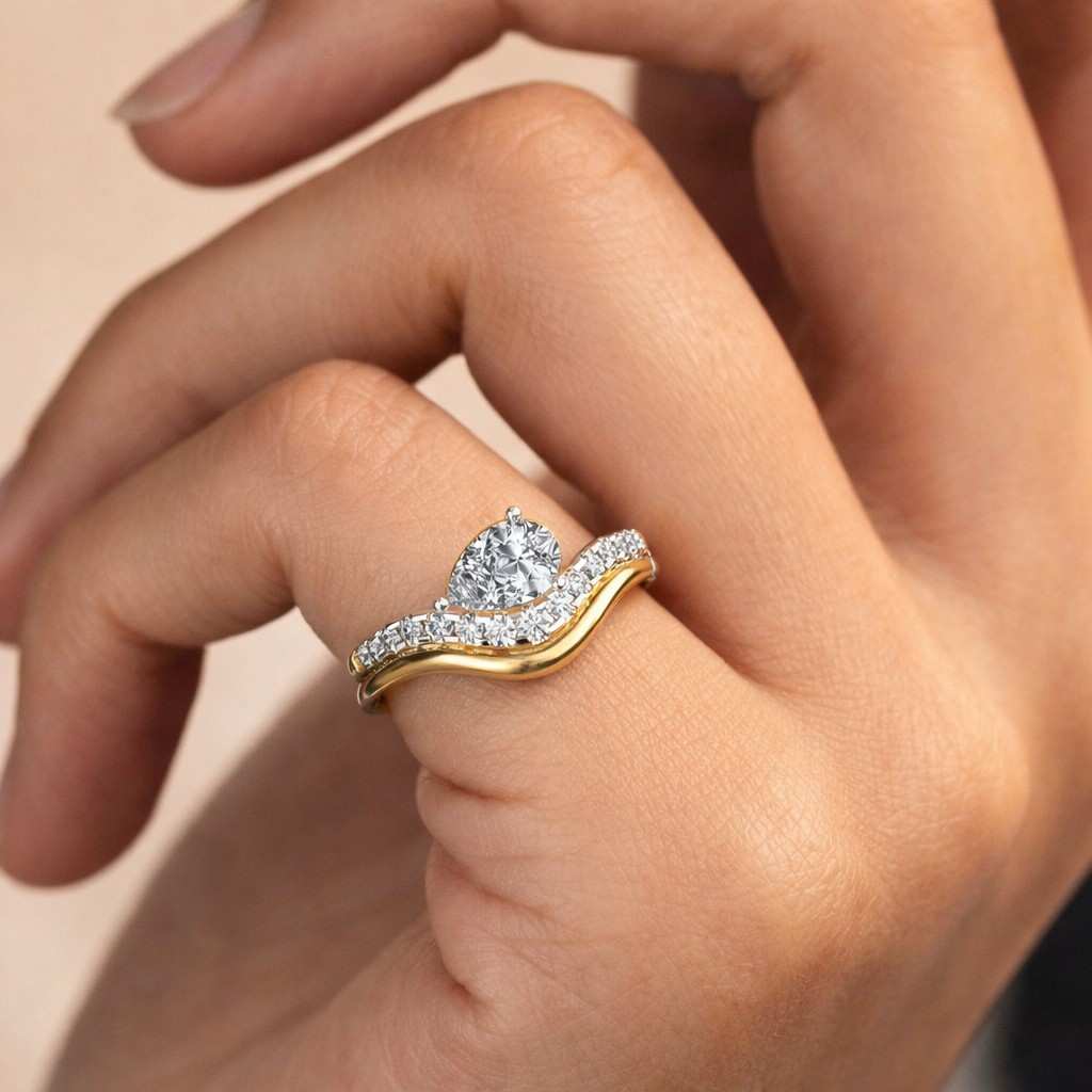 pear engagement ring curved engagement ring pear solitaire ring contour band ring nesting band ring bridal band diamond bridal set curved bridal ring matching ring set wedding band