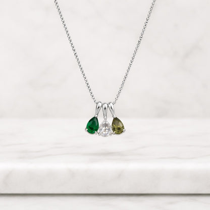 Art Deco 14k White Gold Pear Cut Natural Amethyst Necklace Unique Three Stone Pendant Minimalist Opal East To West Anniversary Necklace