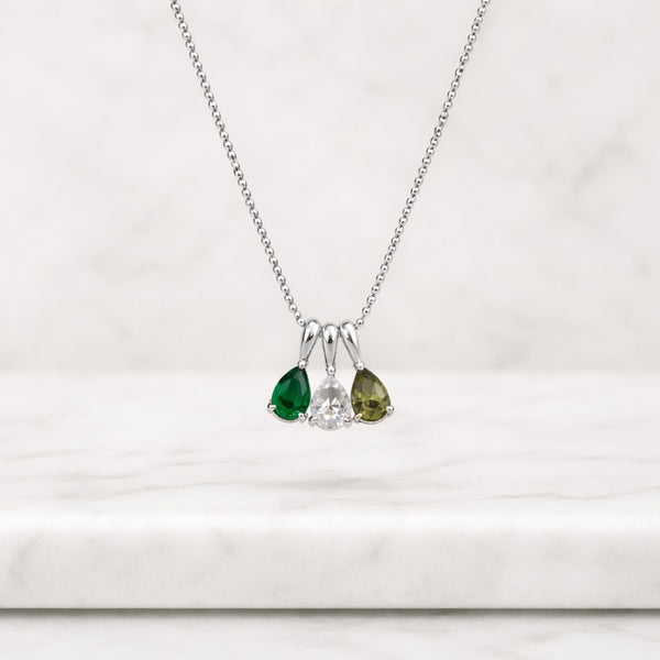 Art Deco 14k White Gold Pear Cut Natural Amethyst Necklace Unique Three Stone Pendant Minimalist Opal East To West Anniversary Necklace