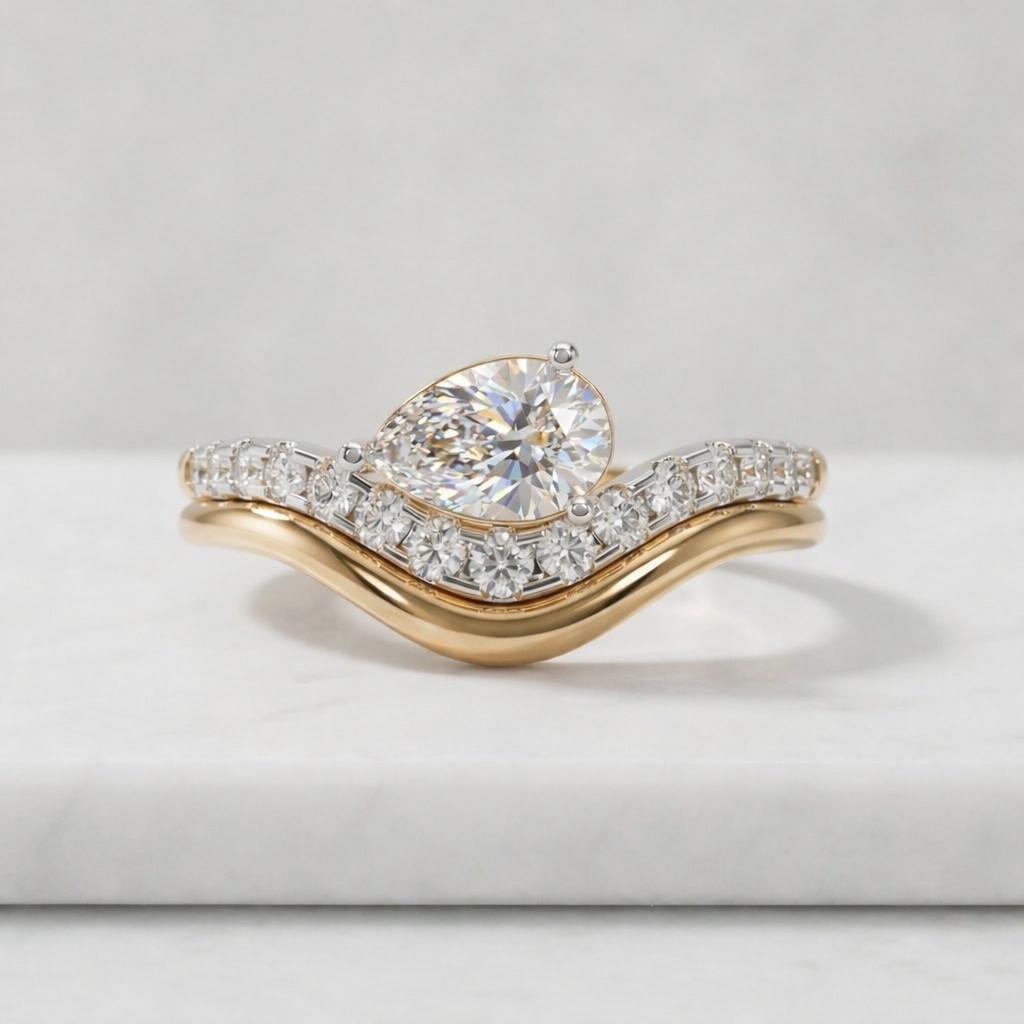 pear ring bridal ring wedding ring engagement ring curved band contour ring matching band ring set promise ring solitaire ring pave ring diamond ring gold ring women ring