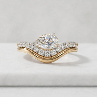 pear ring bridal ring wedding ring engagement ring curved band contour ring matching band ring set promise ring solitaire ring pave ring diamond ring gold ring women ring