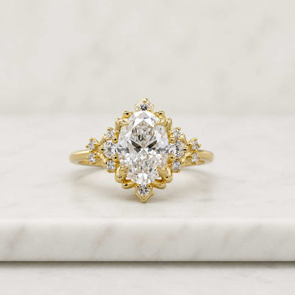 1.50ct Oval Cut Lab Grown Diamond Halo Engagement Ring, Vintage Style Oval Diamond Ring, 14K Gold Cluster Halo Ring, IGI Certified
