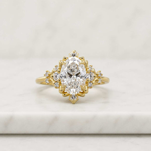 1.50ct Oval Cut Lab Grown Diamond Halo Engagement Ring, Vintage Style Oval Diamond Ring, 14K Gold Cluster Halo Ring, IGI Certified
